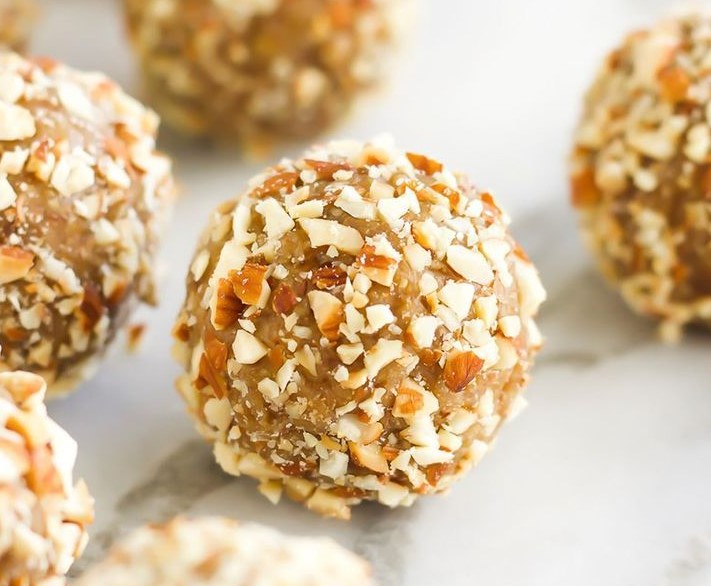 vegan salted caramel almond protein balls